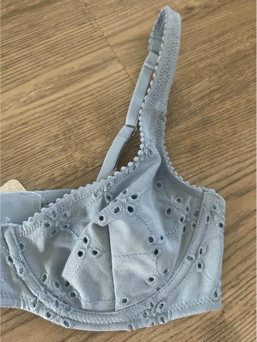 Free People Intimately Home Grown Stretch Cotton Eyelet UW Bra Sz 36C NWT Blue - Picture 3 of 5
